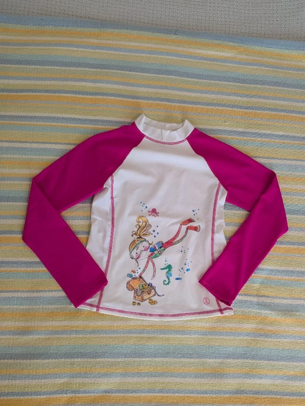 ⭐ Lands End pink & white long sleeve rash guard 7-8